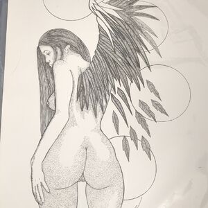 Dynamic Black and White Mixed Media Art with Anime-Inspired Hair Designs